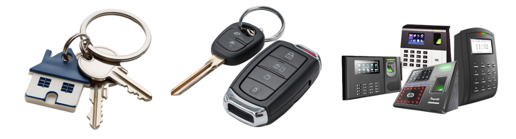Residential keys, car key fob, and commercial access control systems for professional locksmith services.