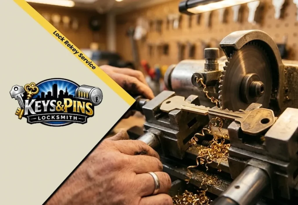 Professional locksmith providing lock rekey service to change lock keys and improve residential and commercial security without replacing the lock.